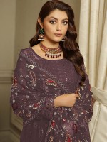 Black Plum Faux Georgette Pakistani Style Suit